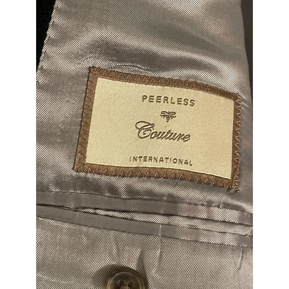 Peerless Couture Mens Black Blazer Jacket 42R Cashmere & Silk Blend Made In Cana